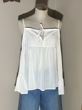 Women’s White Cold-Shoulder Tie-Front Camisole